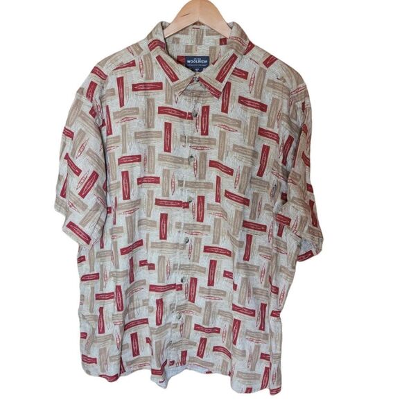 Woolrich All Over Kayaks Print Short Sleeve Button Up Mens Collar Shirt - Picture 3 of 5